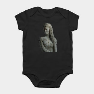 Woman Wearing an Intricately Patterned Garment Adorned With Circular and Floral-like Designs Grey Rectangle Baby Bodysuit